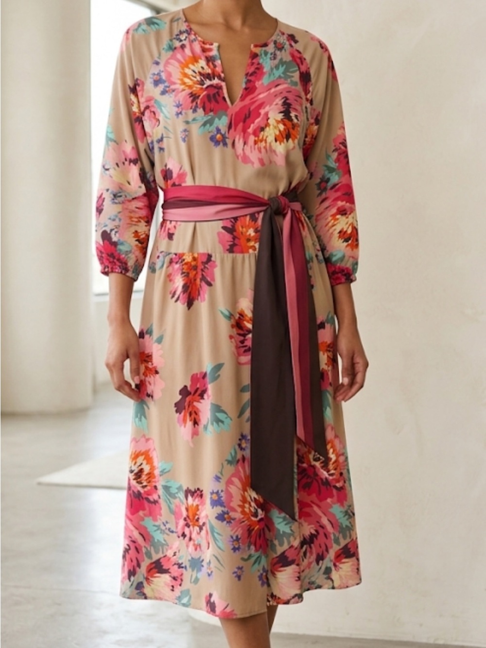 Tibi 100% silk floral midi dress